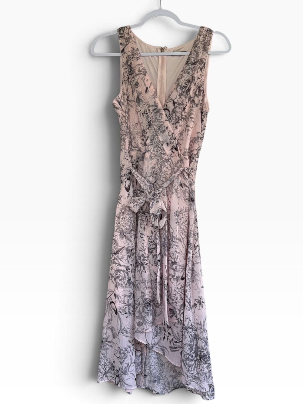Tommy Hilfiger Blush Pink and Black Floral High-Low Wrap Dress Size 8